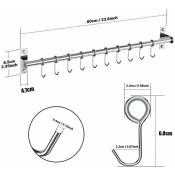 Barre de suspension en acier inoxydable pour cuisine, barre de suspension pour salle de bain+ 10 crochets mobiles Intérieur L&H