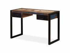 Bureau table meuble travail informatique avec 2 tiroirs bois de récupération massif 120 cm helloshop26 0502062