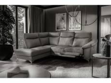 Canapé d'angle en cuir italien de luxe 5 places luzerne, avec relax électrique et coffre, gris foncé, angle gauche (vu de face)