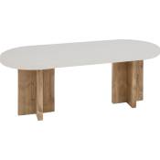 Decowood - Table basse en microciment de couleur blanc cassé avec des pieds en bois de chêne foncé de 120x40 cm - white#brown