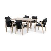 ensemble table de jardin 170×90 cm et 6 chaises bois et corde