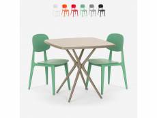 Ensemble table moderne carré beige 70x70cm 2 chaises design wade