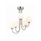 Firstlight Products - Plafonnier Lyndon 5 ampoules Acier brossé avec verre blanc opale - Gris