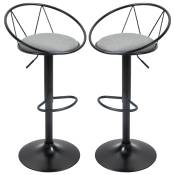 HOMCOM Lot de 2 tabourets de bar chaises de bar design néo-rétro réglable pivotant avec Repose-Pied métal Noir Lin Gris