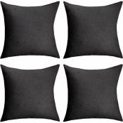 Housses de coussin d'extérieur en lin noir imperméable taies d'oreiller décoratives pour chaises, 45,7 x 45,7 cm, lot de 4, noir