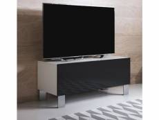 Meuble tv 1 porte | 100 x 42 x 40cm | pieds en aluminium | blanc et noir finition brillante | modèle luke h1 TVSD031WHBLPA-1BOX