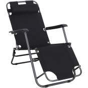 Outsunny - Chaise longue inclinable transat bain de soleil 2 en 1 pliant têtière amovible charge max. 136 Kg toile oxford facile d'entretien noir
