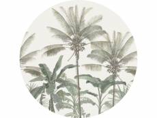 Papier peint panoramique rond adhésif palmiers beige clair et vert grisé - 159007 - ø 140 cm 159007