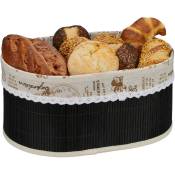 Relaxdays - Corbeille de pain en bambou, ovale, design Paris, garniture tissu amovible, HxLxP : 16 x 34 x 24 cm, noire