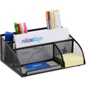Relaxdays - Organiseur de bureau porte-stylos porte-lettres porte bloc-notes maille métal 5 compartiments, noir