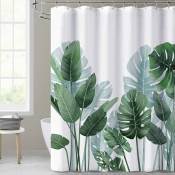 Rideaux de douche pour salle de bain - Plante de feuilles tropicales sur fond blanc Rideau inodore 72 x 72 po