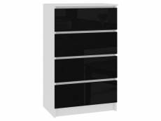 Skandi - commode moderne chambre bureau salon 4 tiroirs gloss 60x99x40cm - meuble de rangement multi-fonctionnel - blanc/noir laqué