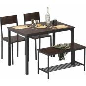 Soges - ensemble table à manger 4 pièces avec table à manger 110 x 70 x 76 cm, 2 chaises, un banc avec structure en métal, ensemble table de cuisine