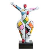 Statue femme bras levés carreaux multicolores H34