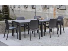Table d'extérieur roma, table à manger rectangulaire extensible, table de jardin extensible effet rotin, 100% made in italy, cm 150x90h72, anthracite
