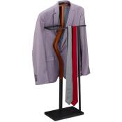 Valet, pour costume & pantalon, mélange bois-métal, chambre à coucher, portant, 113x46,5x34 cm, marron/noir - Relaxdays