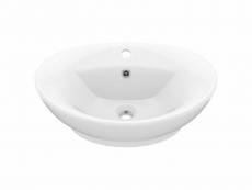 Vidaxl lavabo ovale de luxe à trop-plein blanc mat 58,5x39cm céramique 146932