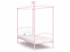 Cadre de lit à baldaquin rose métal 100 x 200 cm