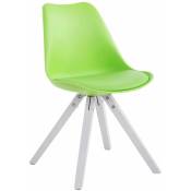 Chaise moderne avec des pattes blanches carrées et assise dans différentes couleurs comme colore : vert