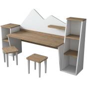 Cotecosy - Ensemble Bureau, 2 bibliothèque et chaise Loretta Blanc et Bois clair - Bois / Blanc