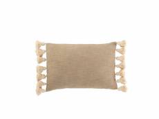 Coussin rectangle pompon coton polyester taupe - l