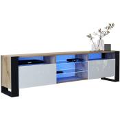 Dusine - meuble tv 200 cm lovy led chêne mat et blanc laqué - style industriel