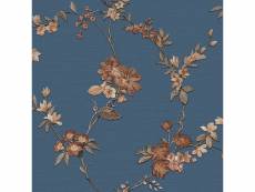 Dutch wallcoverings papier peint flower bleu foncé et bronze