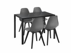 [en.casa] ensemble table et 4 chaises table de salle à manger avec 4 chaises métal bois plastique verre noir et gris 105cm x 60cm x 75cm