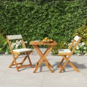 Ensemble Table + 2 chaises de bistro pliable - Table à manger avec Chaises avec coussins Acacia solide BV296514