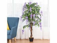 Giantex plante artificielle wisteria avec pot avec fleurs violetes décoration pour intérieur ou extérieur h-150cm