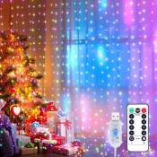 Groofoo - Rideau lumineux 3x3m chane lumineuse led Rideau chane lumineuse led avec 8 modes,300LEDs,décoration étanche IP44 pour Noël,décoration de