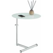 Idimex - Table d'appoint leonie bout de canapé rond table à café table basse hauteur réglable, en métal chromé et verre trempé blanc - Chromé