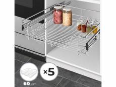 Jago® tiroir téléscopique de cuisine - 5 pièces, pour placard de 60 cm, charge max. 20 kg, rails inclus - panier de rangement coulissant