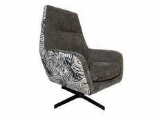 Jungle - fauteuil bicolore tissu imprimé et velours gris
