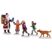 Lot de 5 figurines le Papa Noël, les enfants et le chien Lemax Multicouleurs