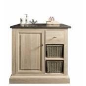 Meuble de salle de bain simple vasque chêne blanchi et pierre L90 - vérone - bois clair