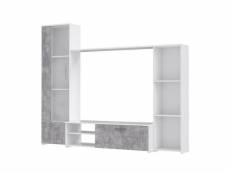 Pilvi meuble tv - blanc mat et beton gris clair - l