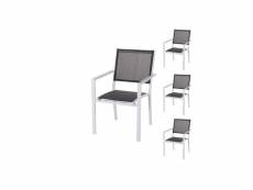 Quatuor de chaises textilène gris-métal blanc - vado - l 55 x l 58 x h 85 cm - neuf