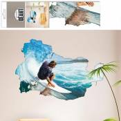 Retro - Autocollant Mural Surfer en Trompe l'œil