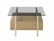 Table basse coloris chêne en verre / bois - longueur 80 x hauteur 45 x profondeur 80 cm