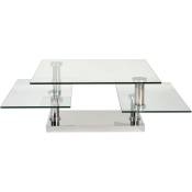 Table basse grise plateau verre pieds métal 80x80cm