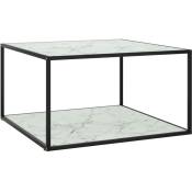 Table basse Noir avec verre marbre blanc 90x90x50 cm