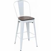 Tabouret de bar chaise de comptoir siège en bois avec dossier design industriel empilable en métal blanc - blante