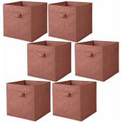 Toilinux - Lot de 6 cubes de rangement pliables en tissus avec poignée - Longueur 30 Largeur 30 Hauteur 30cm - Rouge