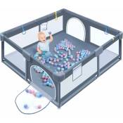 Uisebrt - Parc pour bébé avec barrière de lit antichute avec 50 balles, 4 poignées, sac de rangement, filet de panier (180 cm gris foncé)