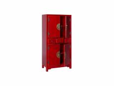 Armoire 4 portes, 3 tiroirs rouge meuble chinois -
