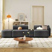 Canapé-lit avec rangement table basse, méridienne rembourrée, gris foncé, 288x73x67cm