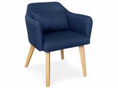 Chaise avec accoudoirs tissu bleu et pieds bois clair