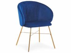 Chaise avec accoudoirs velours bleu et pieds métal