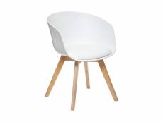 Chaise fauteuil de table assise blanche et pieds en bois h 75 cm - atmosphera